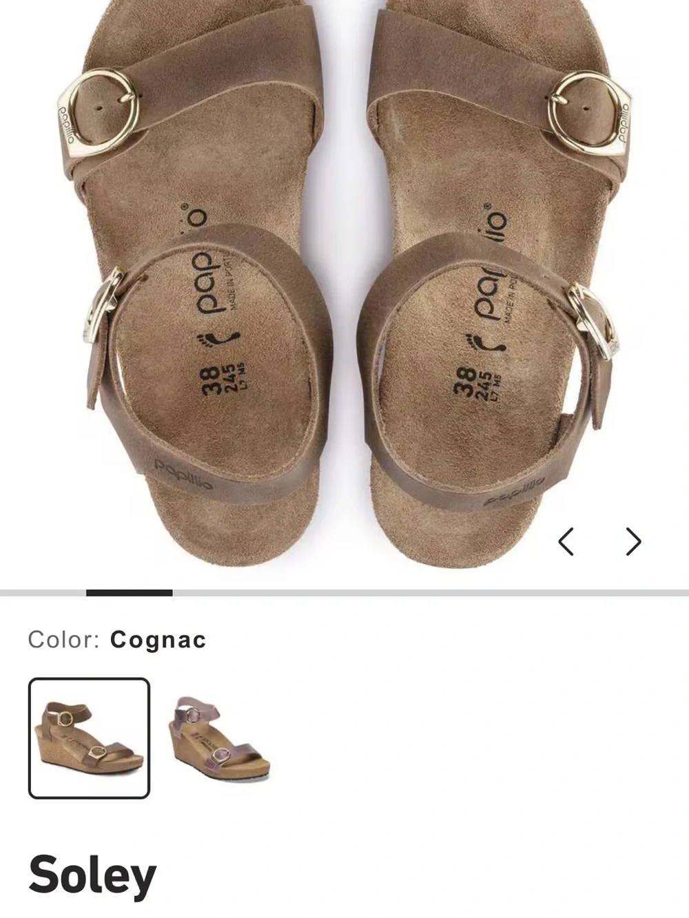 NWT Birkenstock Soley Wedge Sandal in Cognac Brown with Gold Buckles